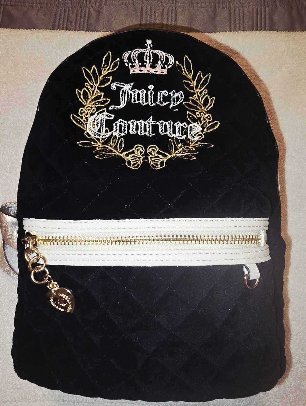 Juicy Couture Royal Moment Black Quilted Velvet Backpack EUC